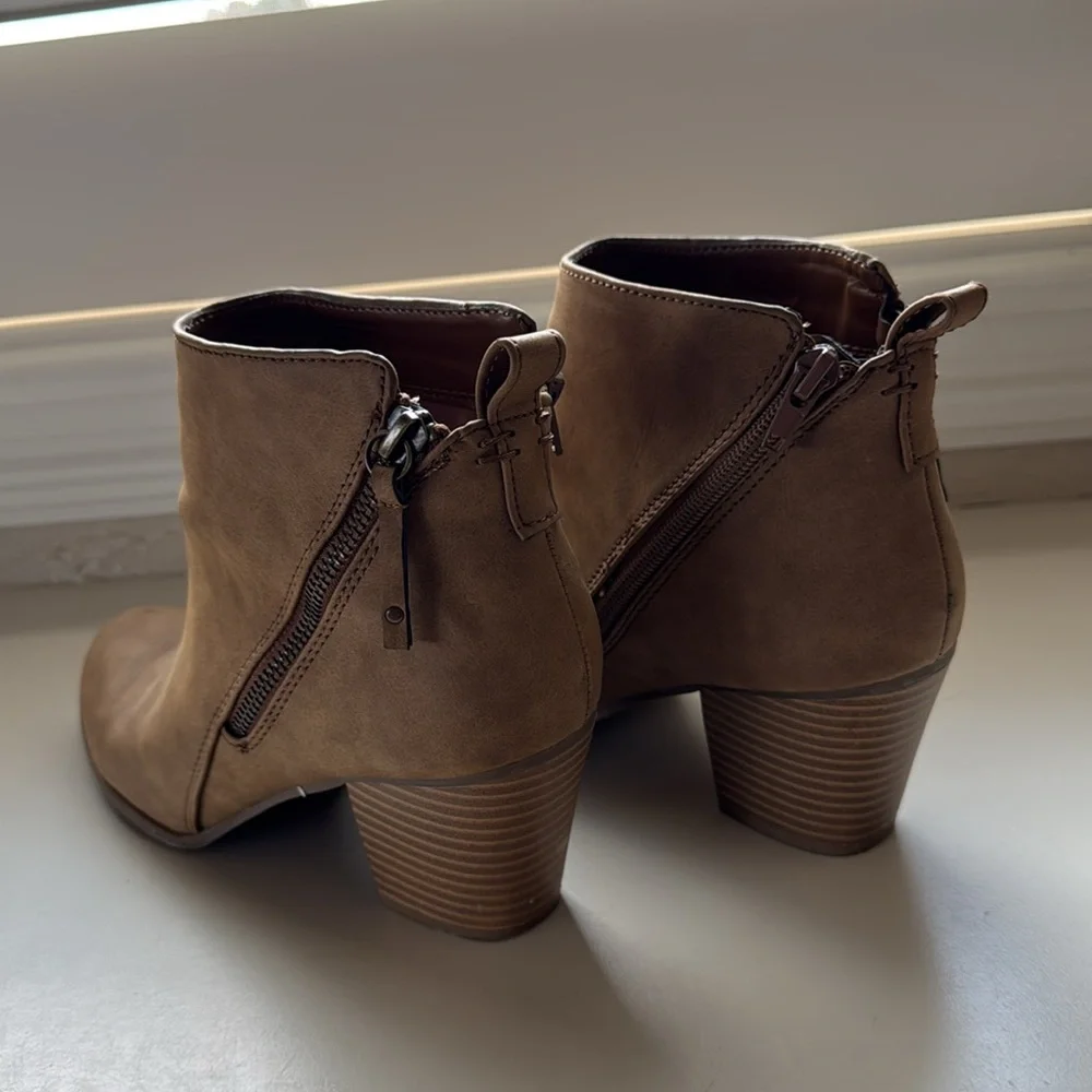 Express Brown Suede Ankle Booties with Western Flair